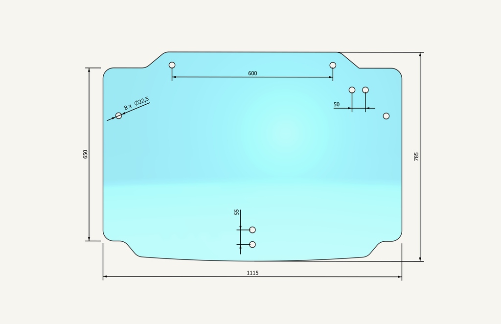 Rear window glass 780x1170mm