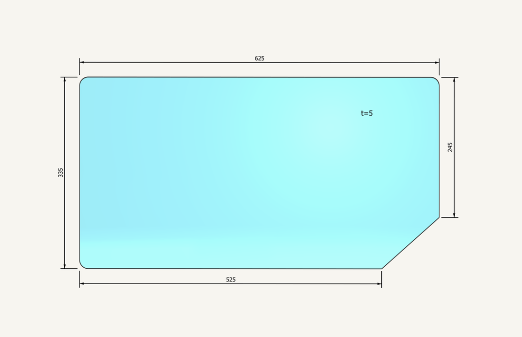 Heckscheibenglas 336x627mm