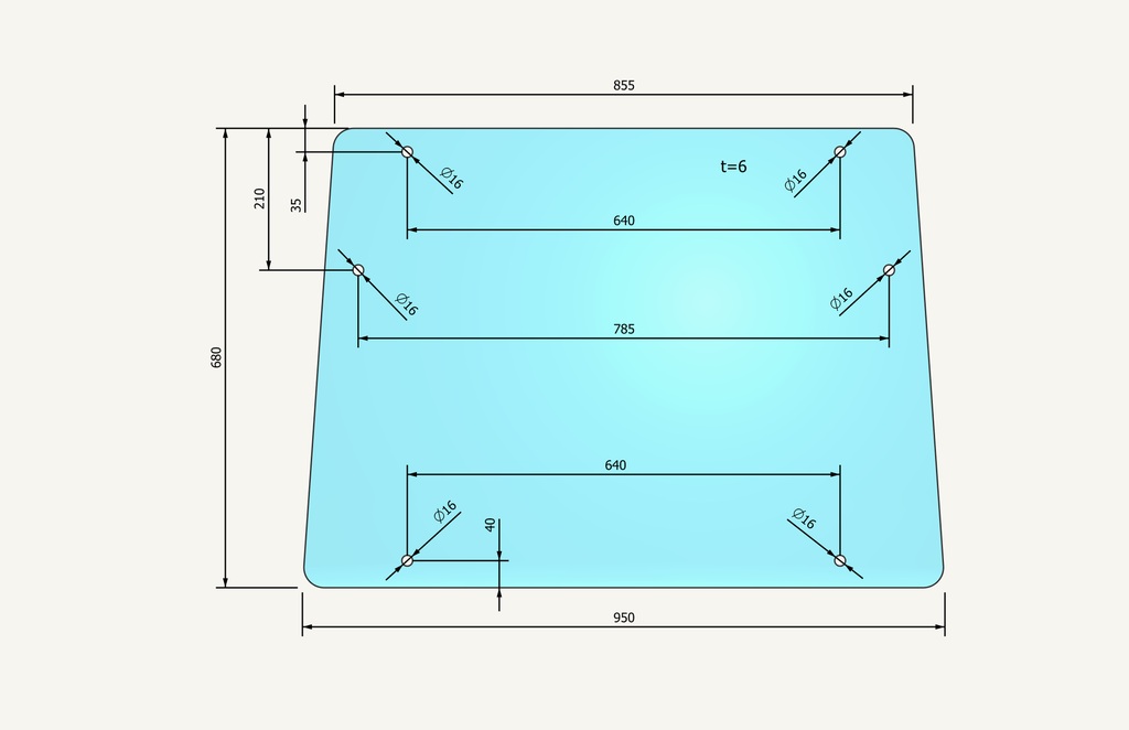 Pare-brise AS 45 953x680mm 6 trous