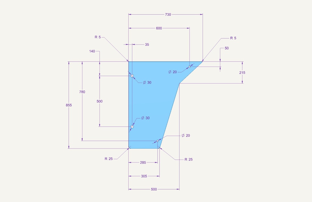 Vitre de porte inférieure Fritzmeier 309x858x735mm