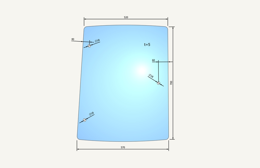 Side glass right 570/530x700mm