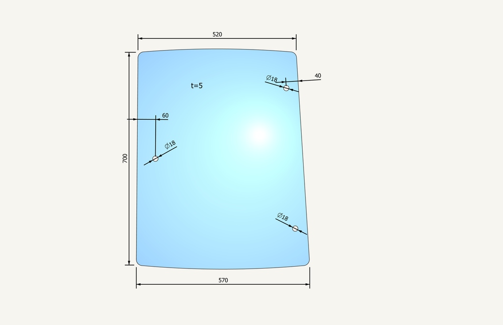 Side glass left 570/530x700mm