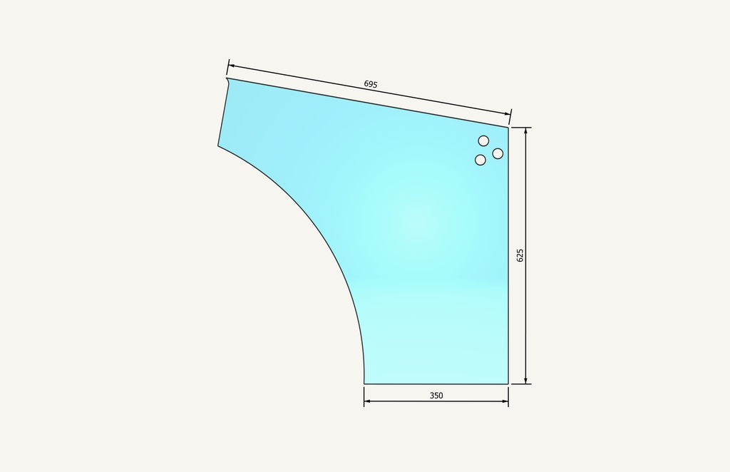 Door glass bottom right 353x625mm