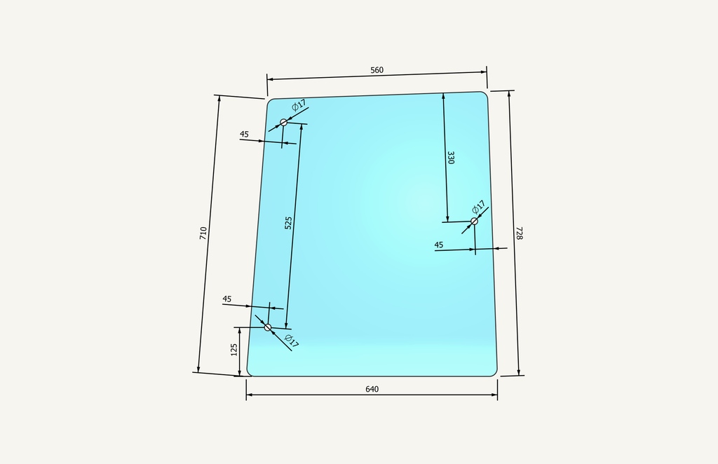 Seitenscheibenglas rechts 645/561x728mm