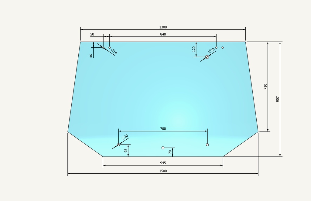 Heckscheibenglas 1300/1500x907mm