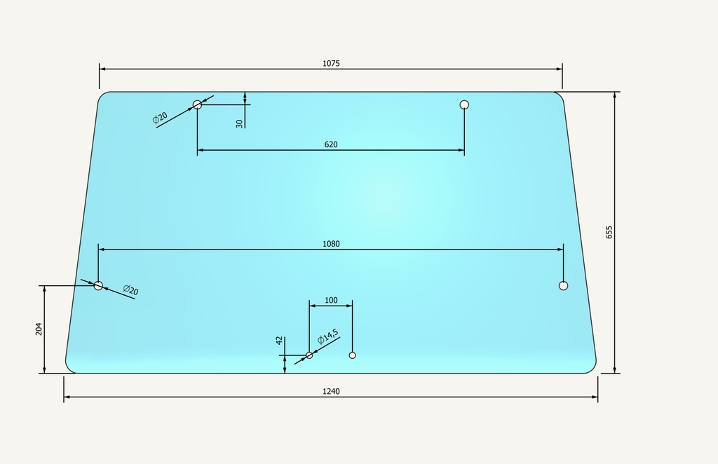 Heckscheibenglas 1060/1235x651mm