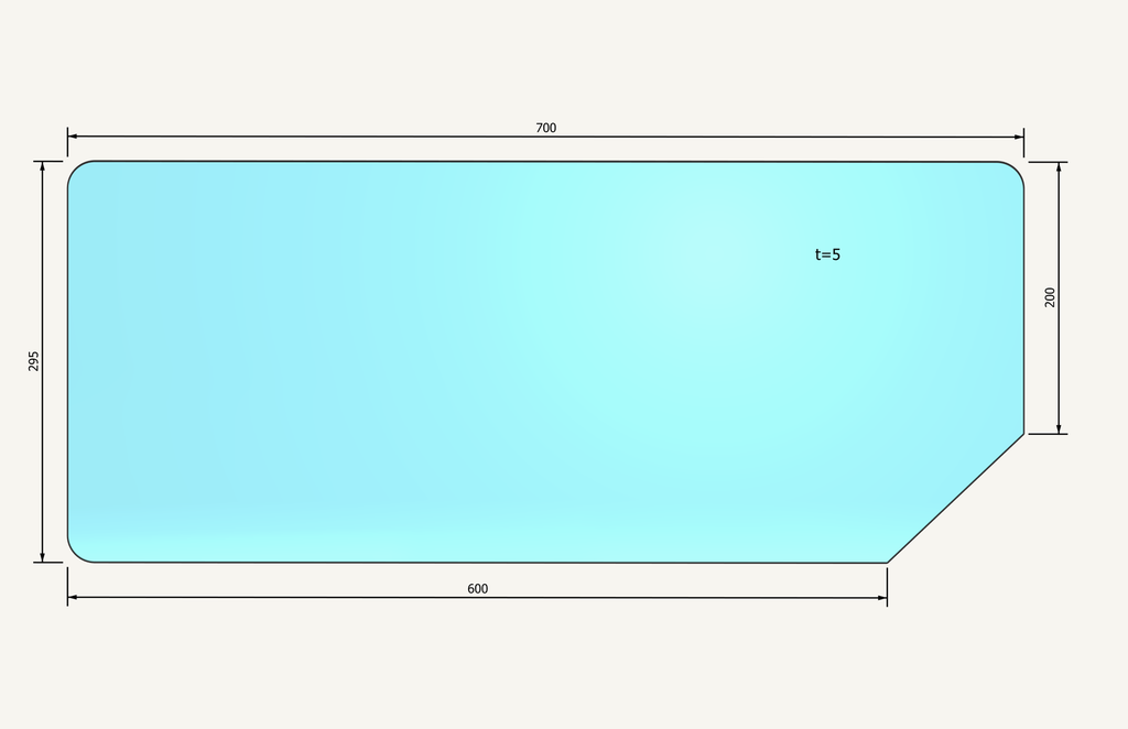 Rear window glass below 604/704x297mm