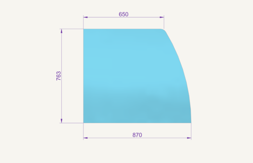 Door glass top right 870x763mm