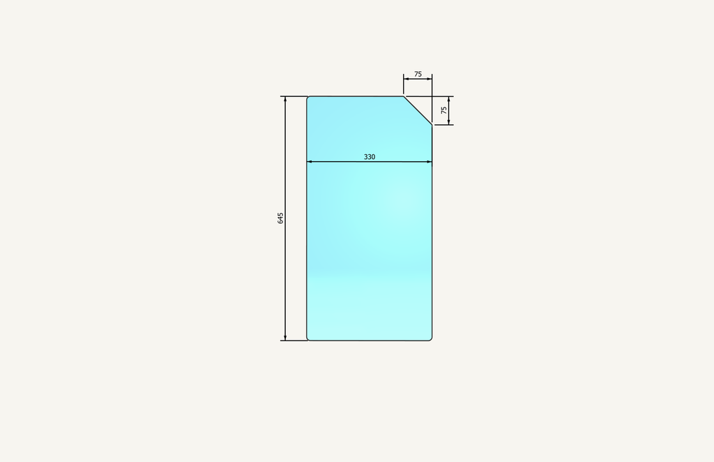 Wheel sight glass left 225/338x574mm