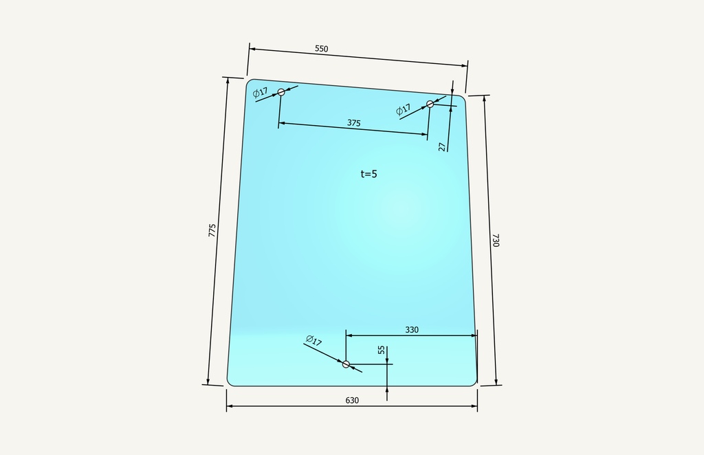 Seitenscheibenglas 630/550x775mm