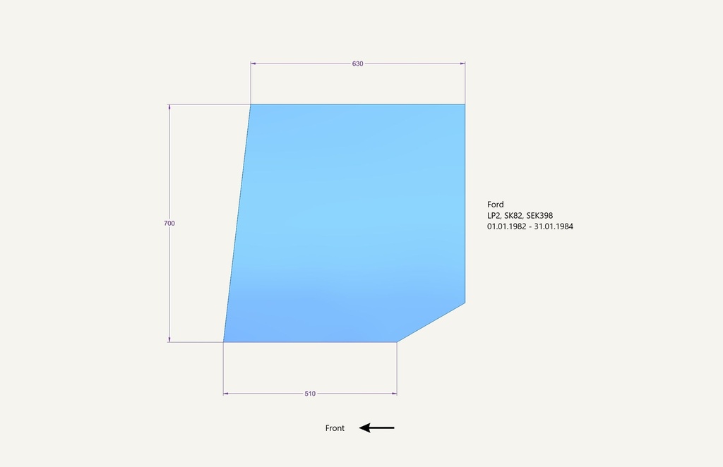 Door pane glass top left LP2 SK82 SEK398
