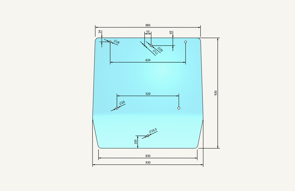 Rear window glass ( curved )