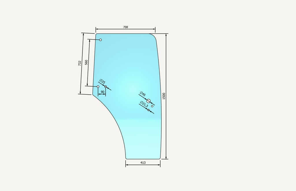 Door glass right 462/648x1490mm