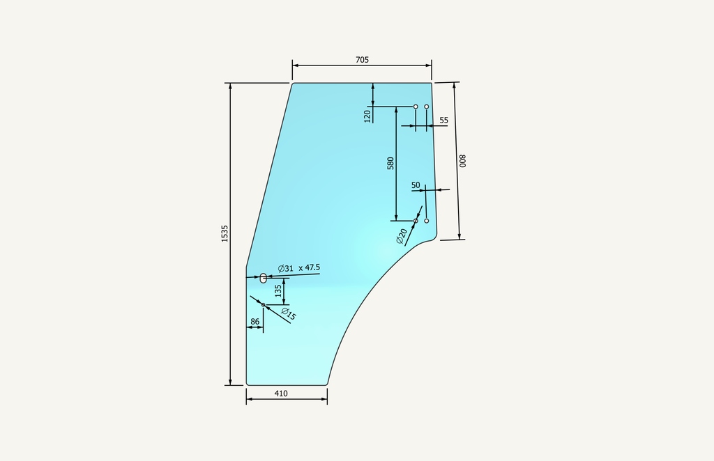 Door glass left 6 hole