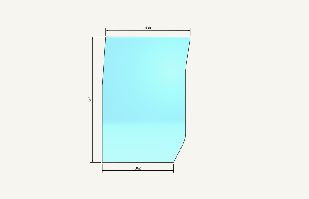 Kniescheibenglas rechts 362/430x643mm