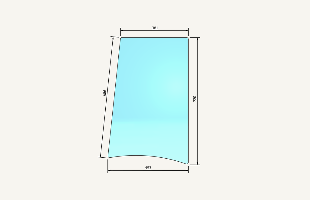 Side window glass right 383x720mm