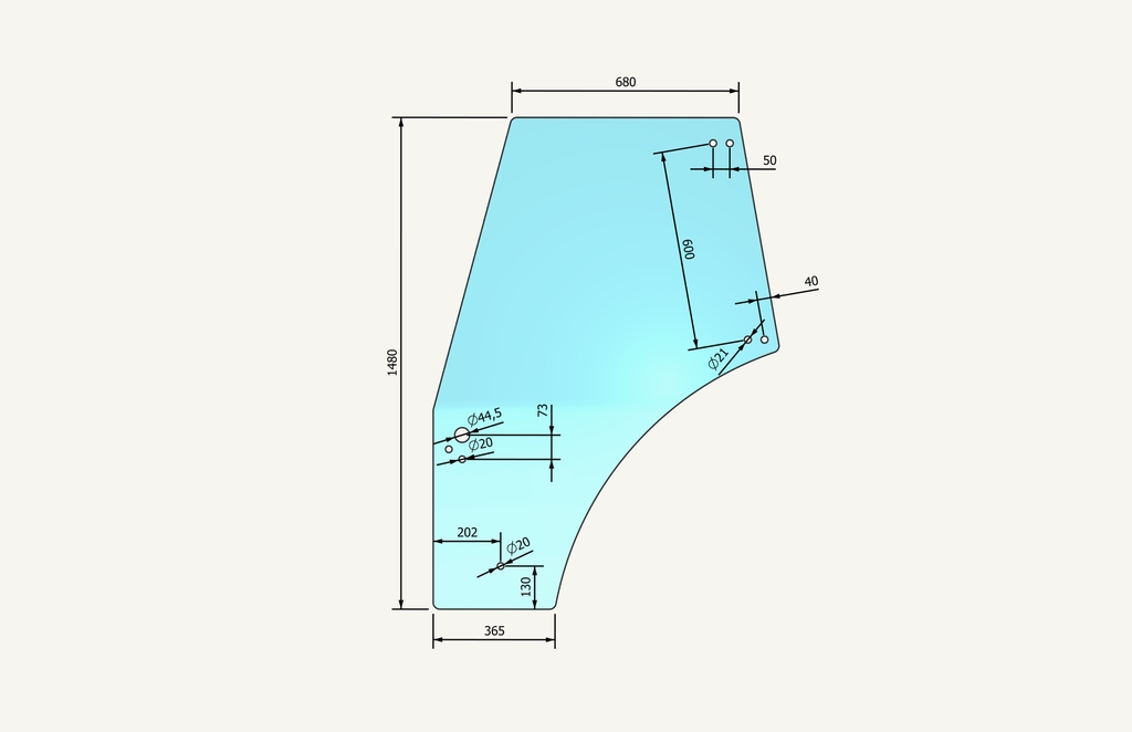 Door glass left 360/665x1474mm