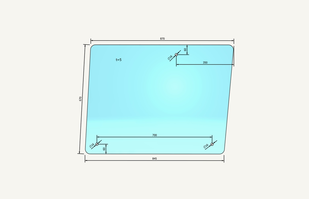 Side glass 845/870x670mm ES560