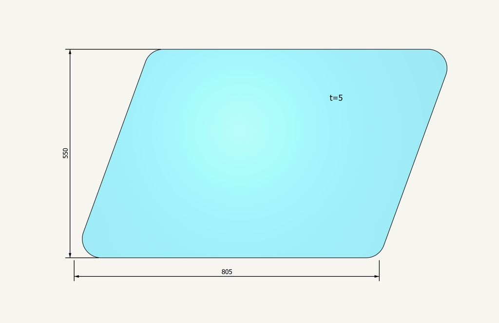 Door glass top Mauser AS56 564x548mm