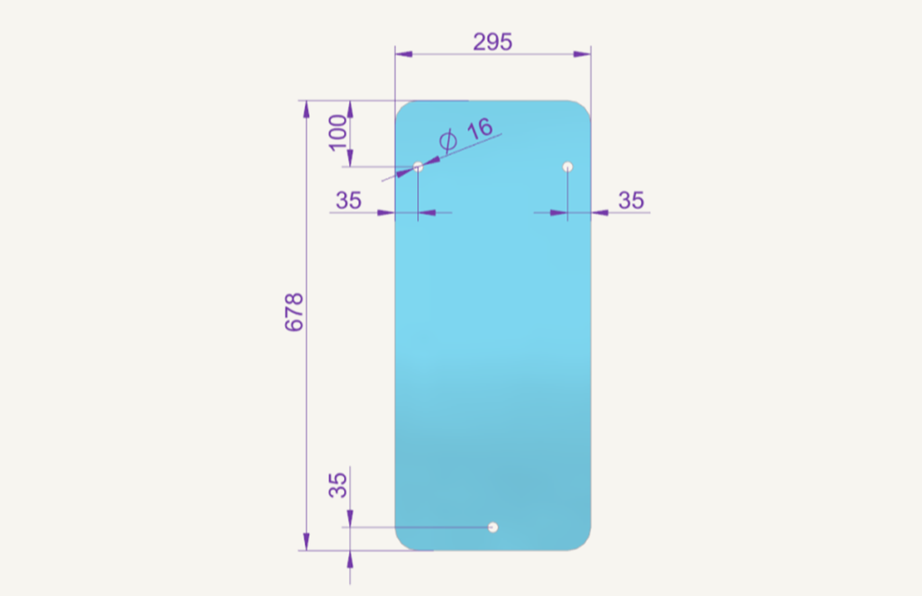 Wheel sight glass 295x678mm