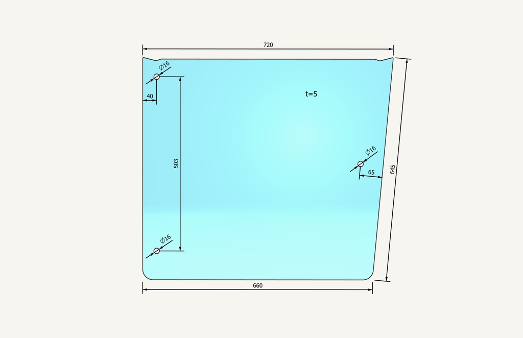 Seitenscheibenglas 660/720x645mm