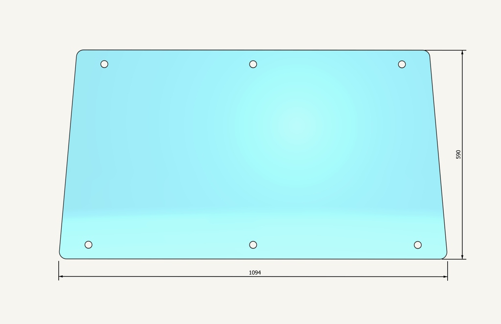 Heckscheibenglas 590x1094mm 6 Loch