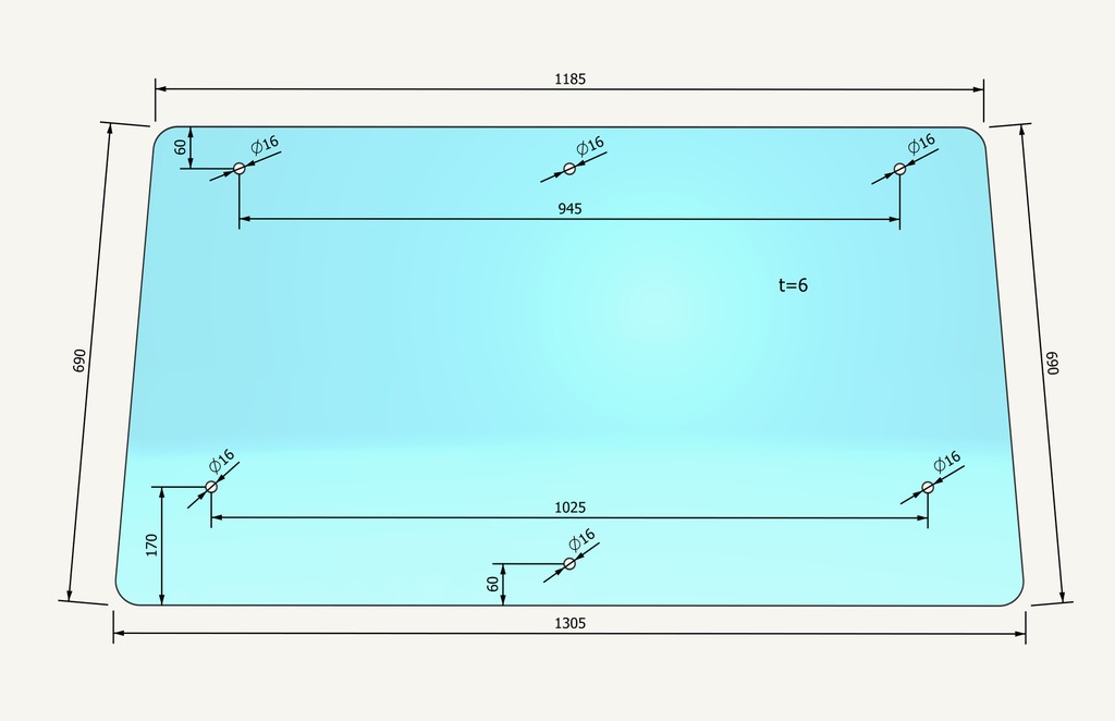 Frontscheibenglas 1185/1305x690mm