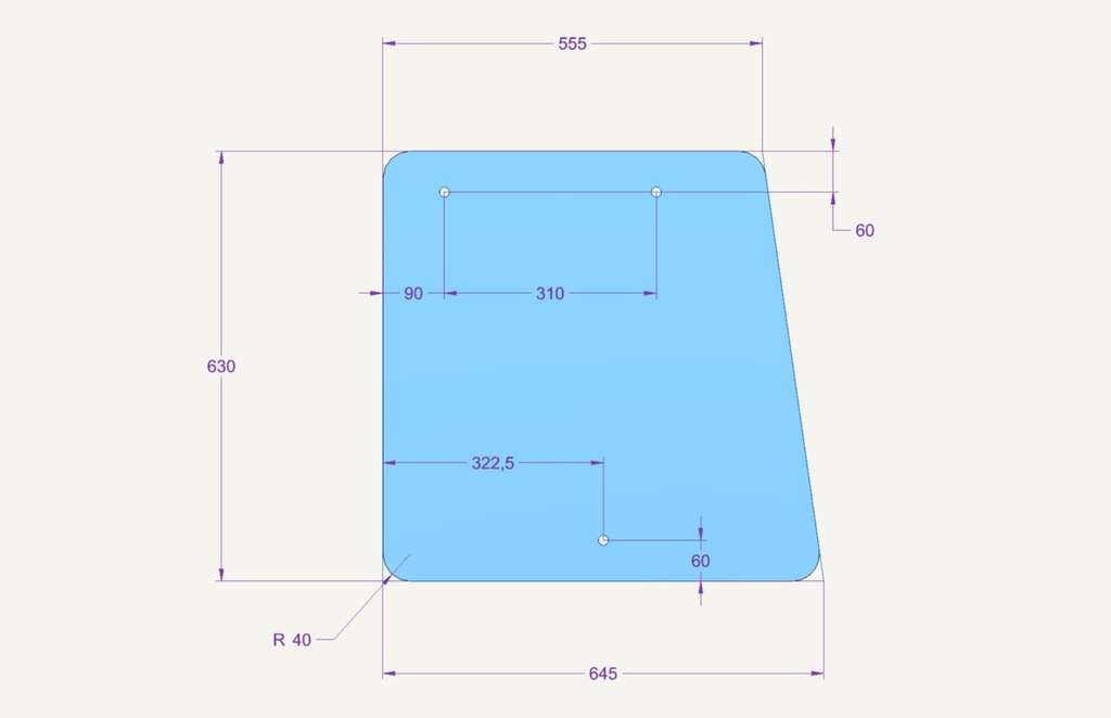 Side window glass 631x640mm