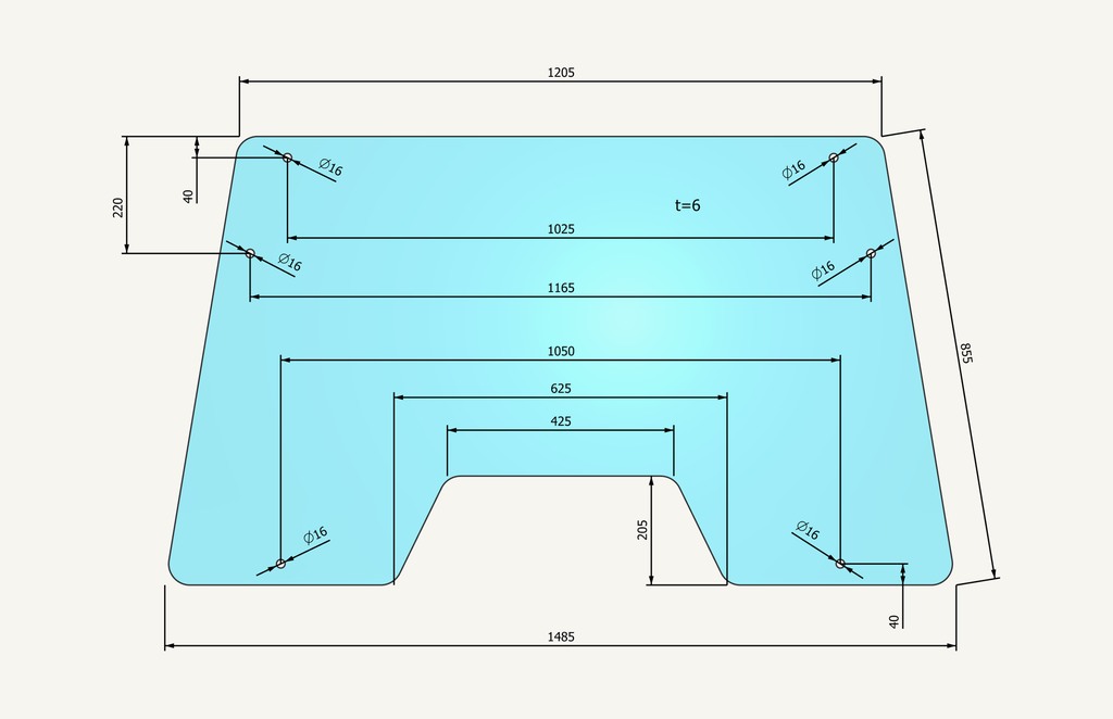 Frontscheibenglas 846x1471mm 6 Loch