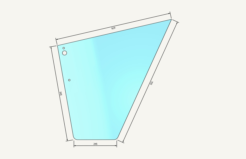 Door glass bottom Mauser K94 696x658mm 3 hole