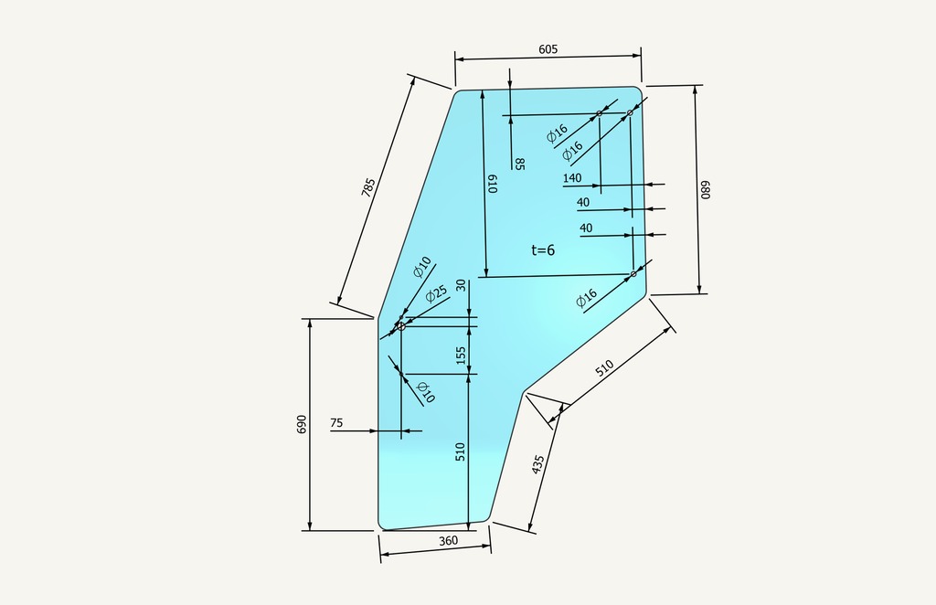 Door pane glass 783x1430mm