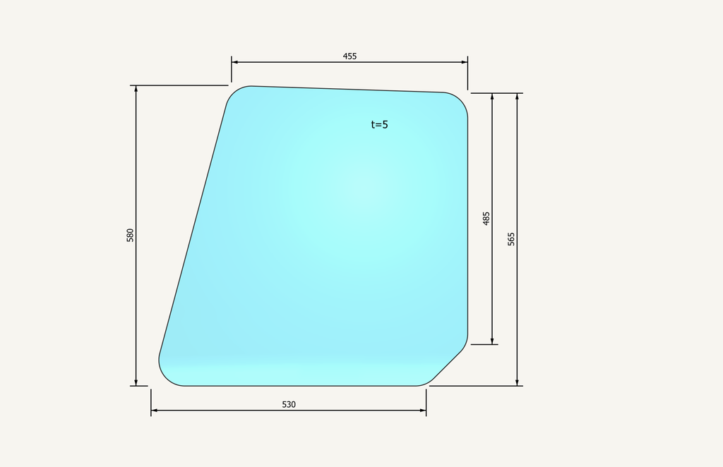 Door glass Jakob top 488/600x587mm