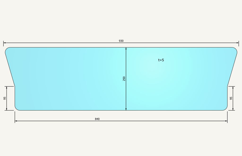 Heckscheibenglas unten 250x920mm