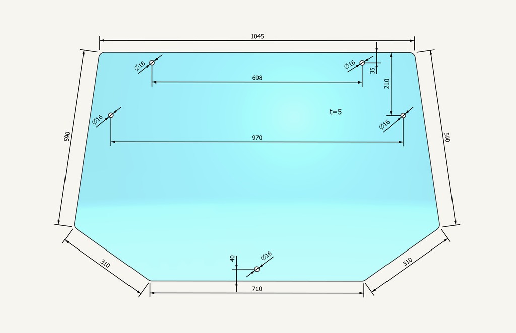 Rear window glass 832x1110mm