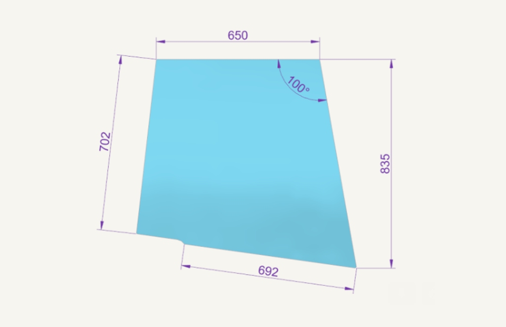 Door glass top right 692/650x702mm