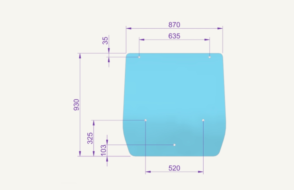 Rear window glass 920x920mm 5 hole