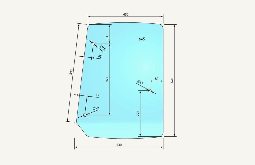 Side window glass 3 hole right