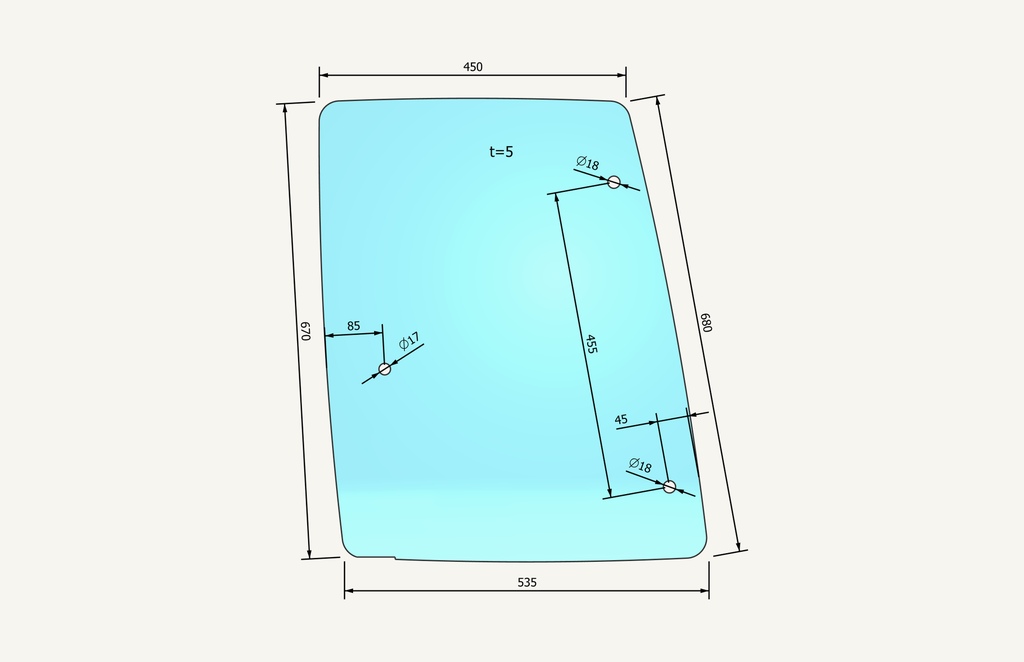 Side window glass 3 hole left