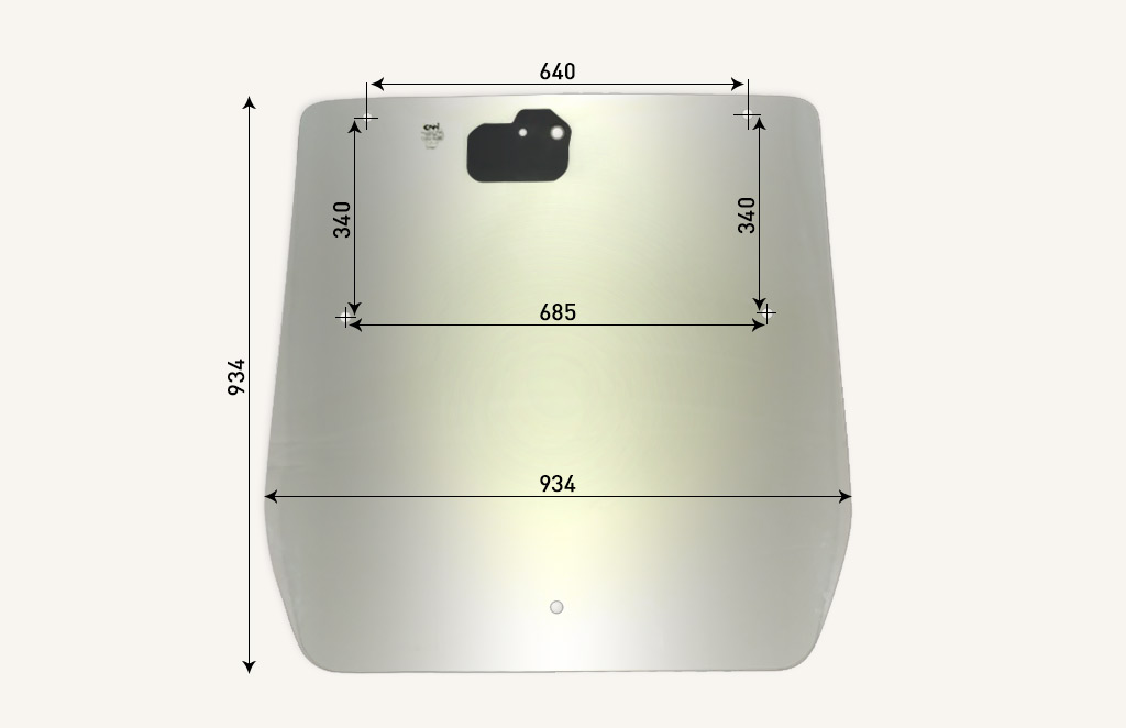 Rear window glass 934x934mm 7hole