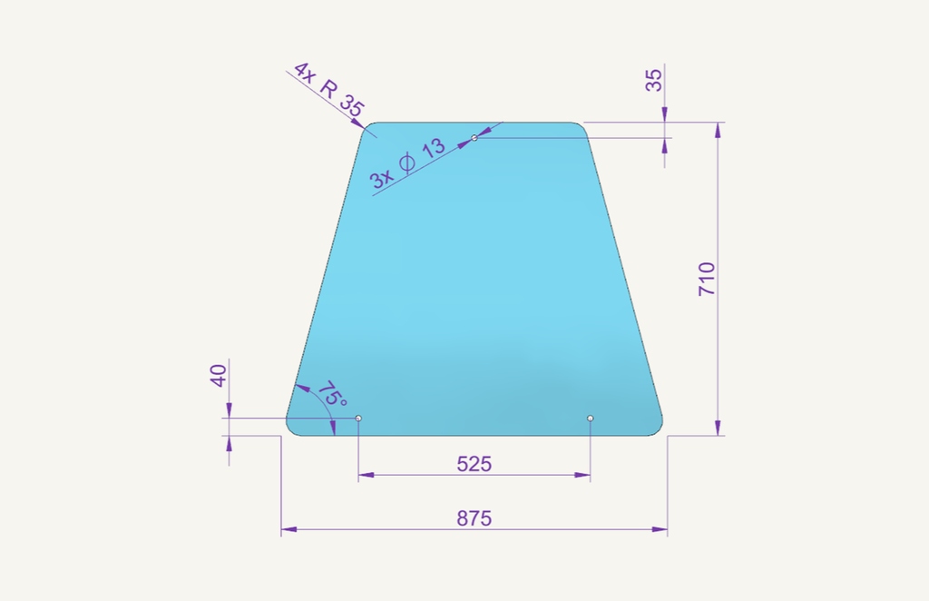 Seitenscheibenglas 852x705mm