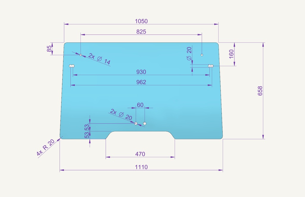 Frontscheibenglas 1110/1050x658mm