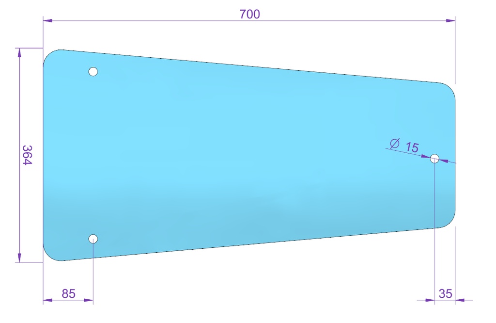 Wheel sight glass 364x700mm