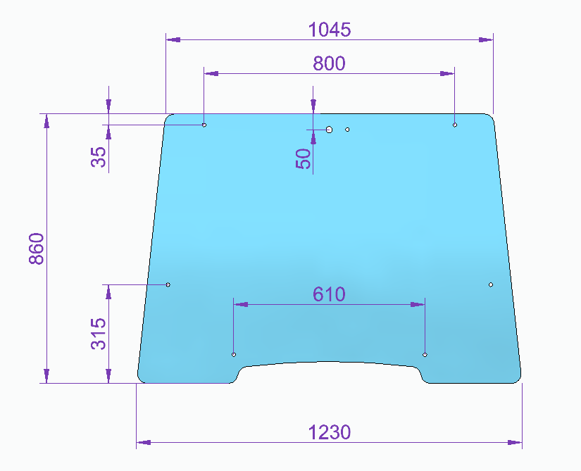 Frontscheibenglas 1045/1230x860mm 8loch