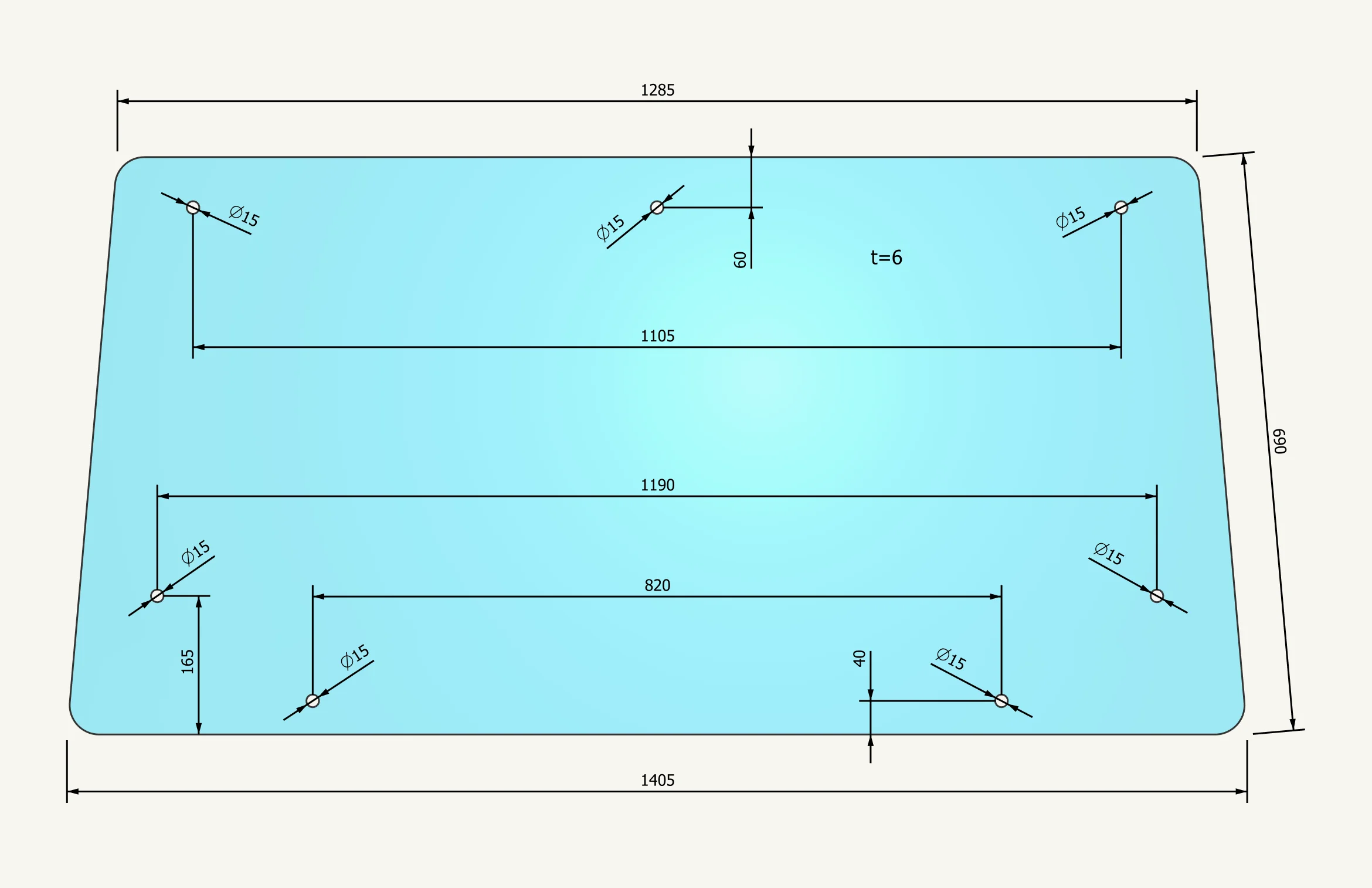 Frontscheibe 1285/1405x690mm
