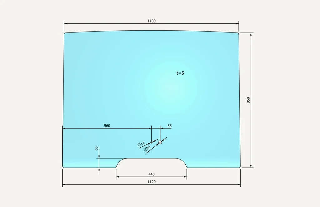 [1065744] Frontscheibe geklebt 850x1160mm 2 loch