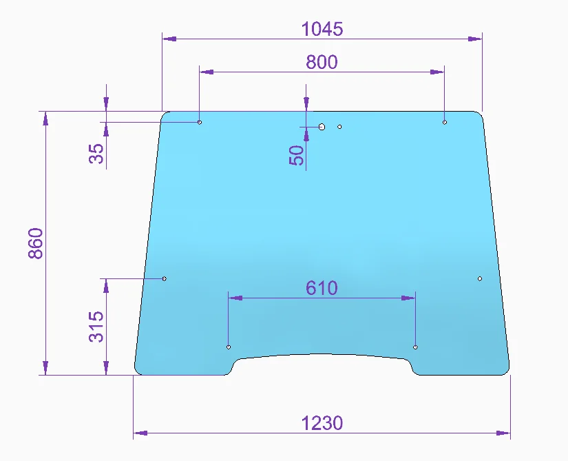[1079307] Windscreen Glass 1045/1230x860mm 8hole
