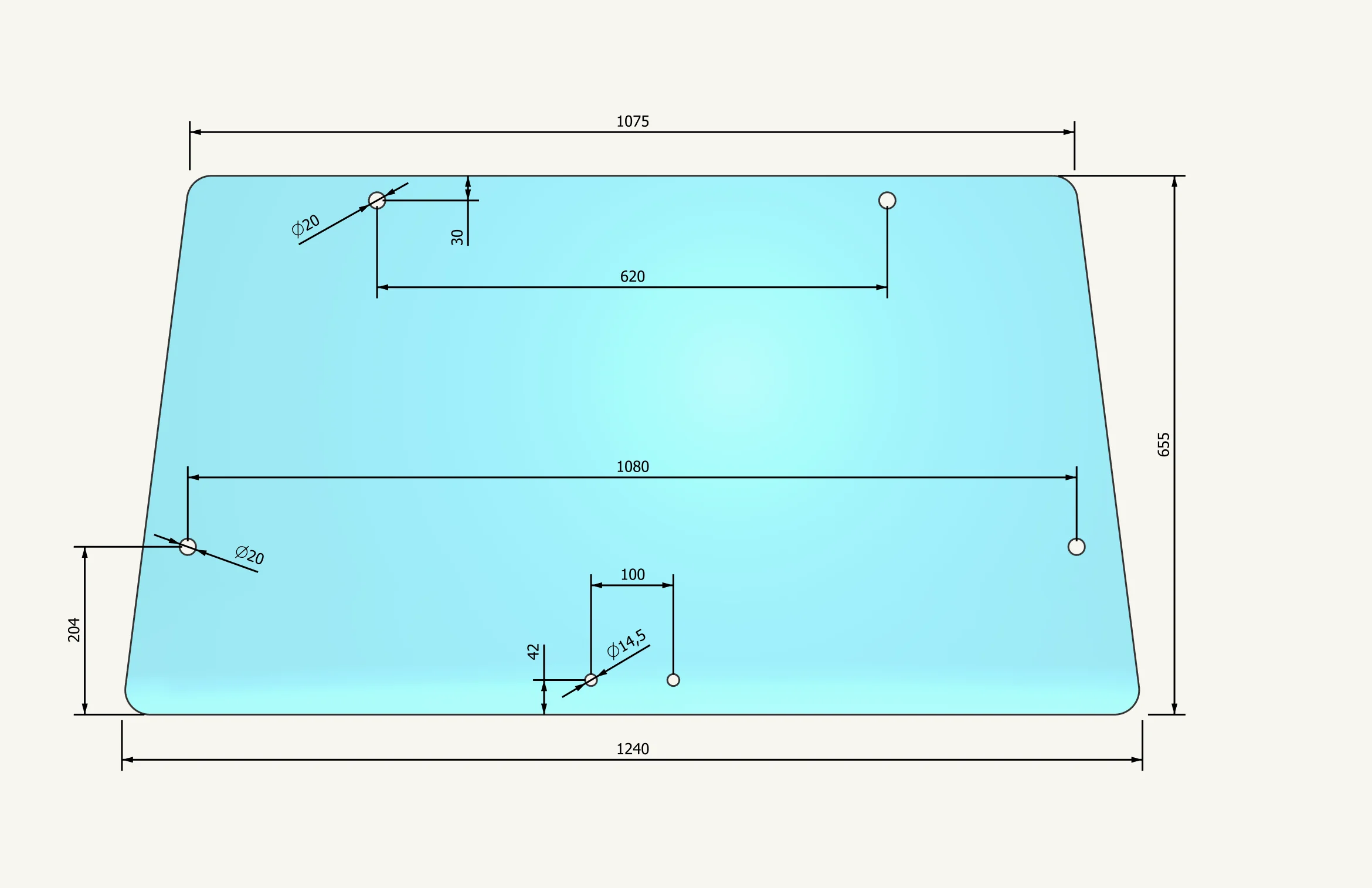Heckscheibenglas 1060/1235x651mm