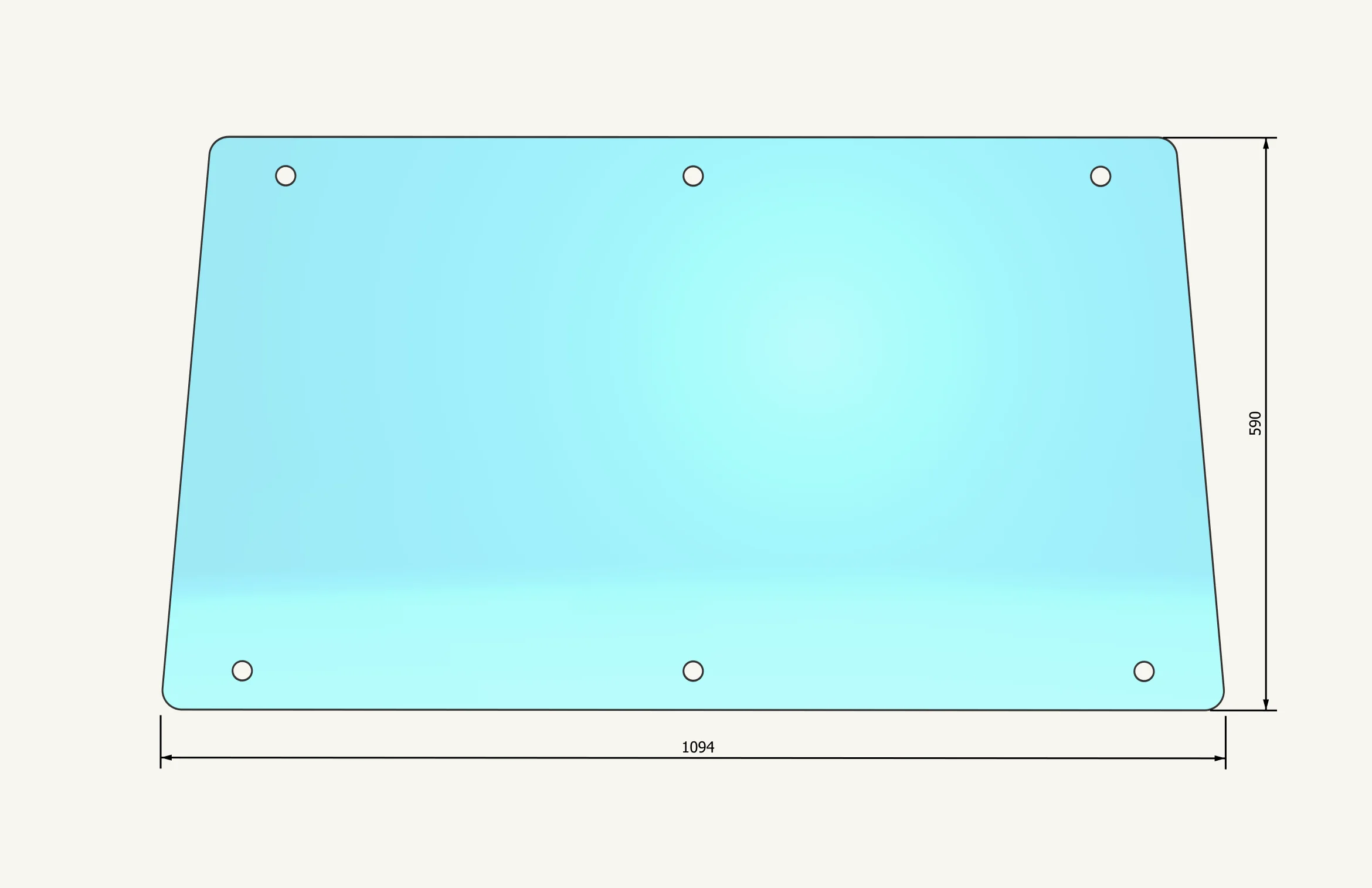 Heckscheibenglas 590x1094mm 6 Loch