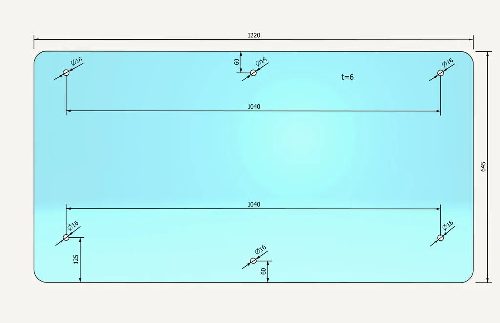 [1015335] Rear Window Glass 645x1220mm 6 hole
