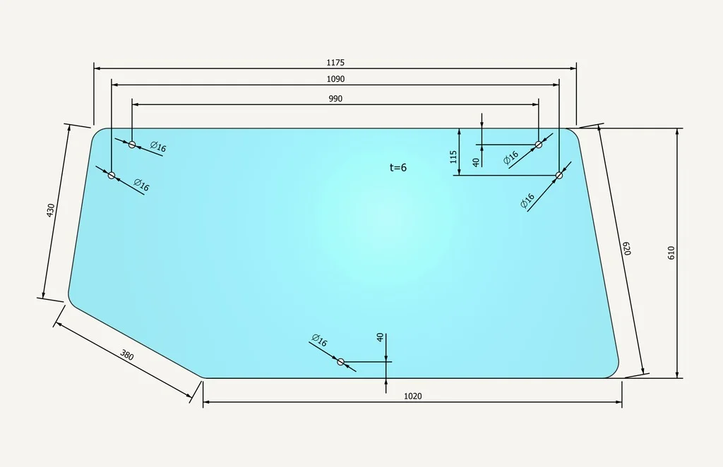 [1015400] Vitre de lunette arrière K94 612x1340mm 5 trous